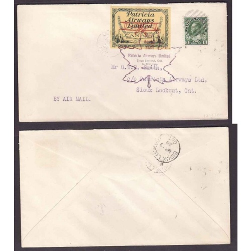 Canada-cover #14068-CL43-2c Admiral-Patricia Airways-Mr 9 1928 Goldpines-Sioux