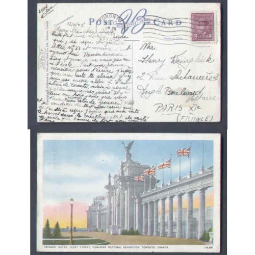 Canada-#9663 - 3c KGVI war on p/c to Paris-York County-Toronto,Ont-Nov 13
