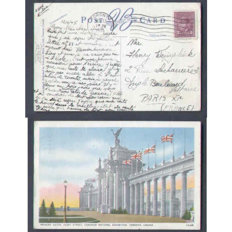 Canada-#9663 - 3c KGVI war on p/c to Paris-York County-Toronto,Ont-Nov 13