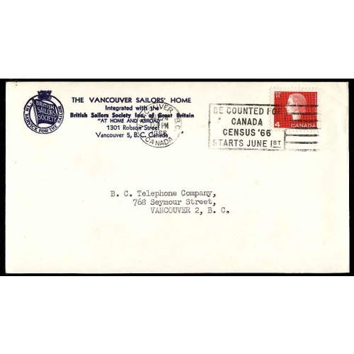 Canada-#8871-4c QEII Cameo-Vancouver,BC-May 24 1966-CC illustrated "The Vancouver