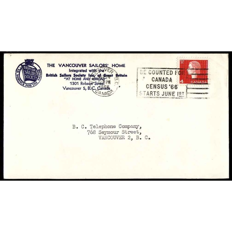 Canada-#8871-4c QEII Cameo-Vancouver,BC-May 24 1966-CC illustrated "The Vancouver