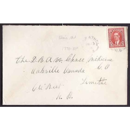 Canada-cover #10235-3c KGVI mufti-Blair Athol,NB- Jan 23 1939 -