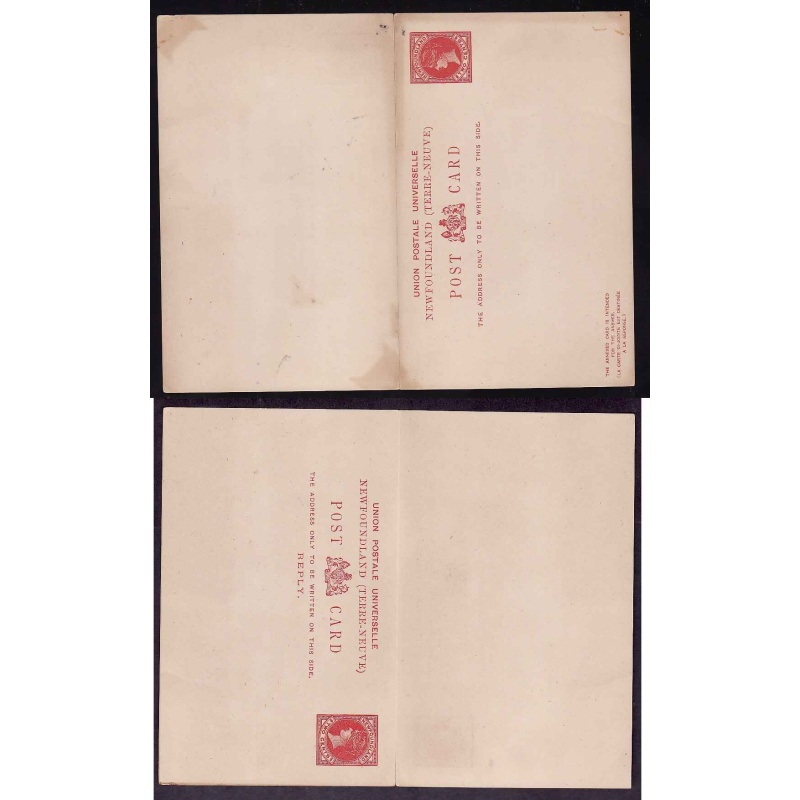 Newfoundland-#10429 - 2c + 2c reply card , carmine buff post card [P6], die I - unused -