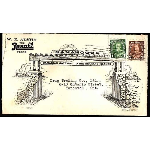 Canada-#10593 - 1c + 2c KGV pictorials - Leeds County - Gananoque, Ont - Jun 2