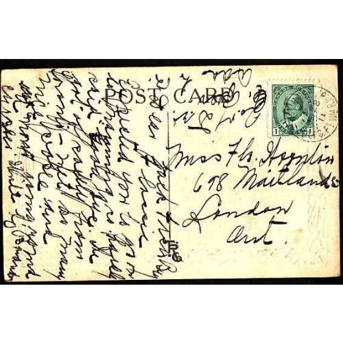 Canada-#10566 - 1c Edward on postcard - Train No. / Ott & Ft Wm RPO [O 225 RF