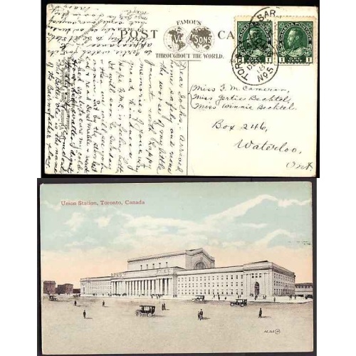 Canada-#10561 - 1c(2) Admirals on postcard - Tor & Sar MC / NO.5 [O 404 RF 60 ] -