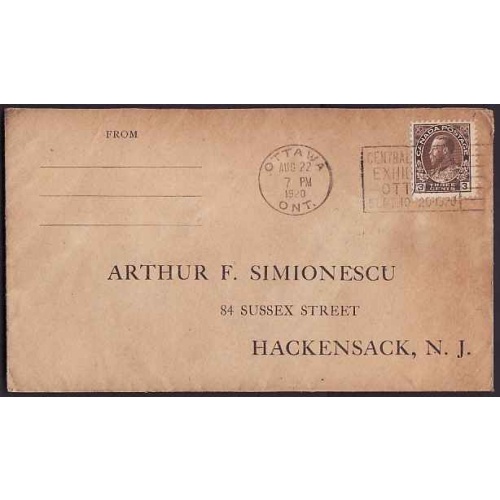 Canada-#10597 - 3c Admiral - Carleton County - Ottawa, Ont - Aug 22 1920 - Sloga