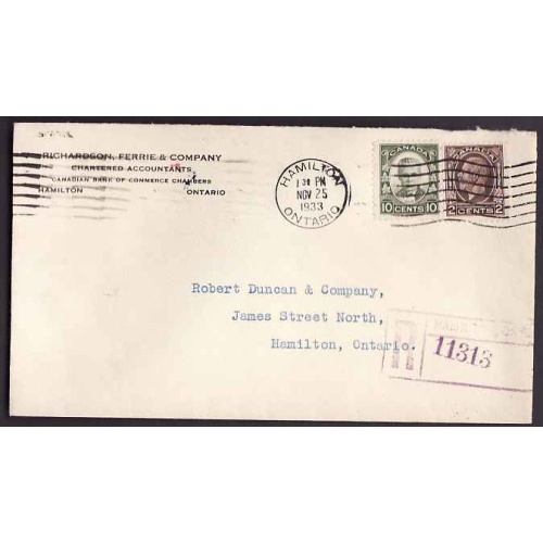 Canada-10692 - 2c KGV medallion + 10c Cartier registered - Wentworth County -