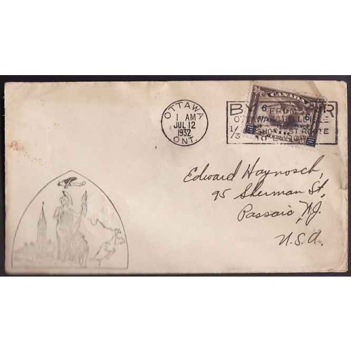 Canada-#10783 - 6c ovpt on 5c airmail on first flight Ottawa to Bradore Bay - Otta