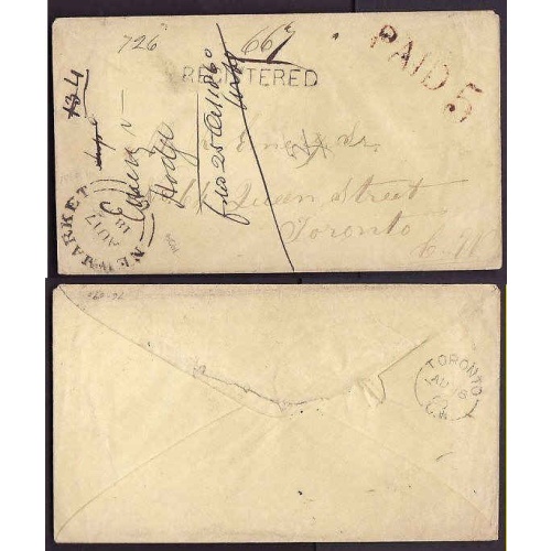 Canada-cover #9956 - Stampless registered - York County - Newmarket , UC dou