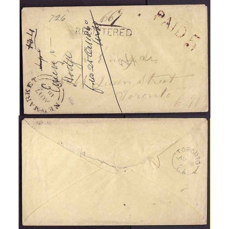 Canada-cover #9956 - Stampless registered - York County - Newmarket , UC dou
