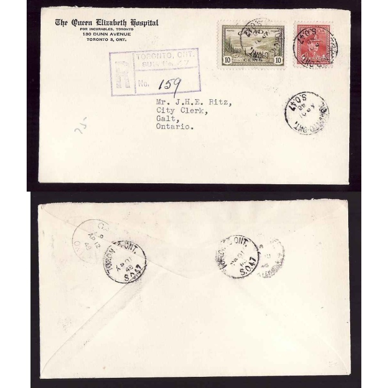 Canada cover #14174–10c+4c regd-York Cnty-Toronto,Ont SO 47-Ap 01[inverted 10