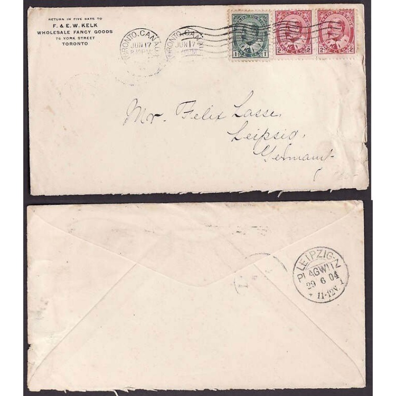 Canada-cover #10100-1c+2c(2) Edwards-Leipzig,Germany-York Cnty-Toronto,On
