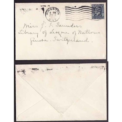 Canada-#9581 - 5c KGV medallion to Switzerland-Frontenac County-Kingston,Ont