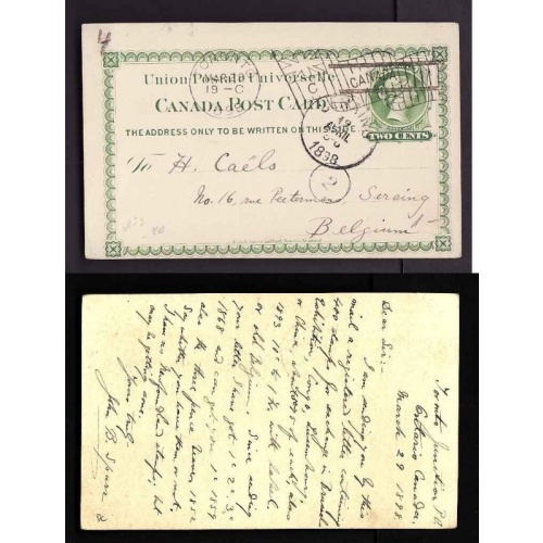 Canada-cover #13958-2c UPU-Toronto flag cancel Mar 291898-Belgium-receivi