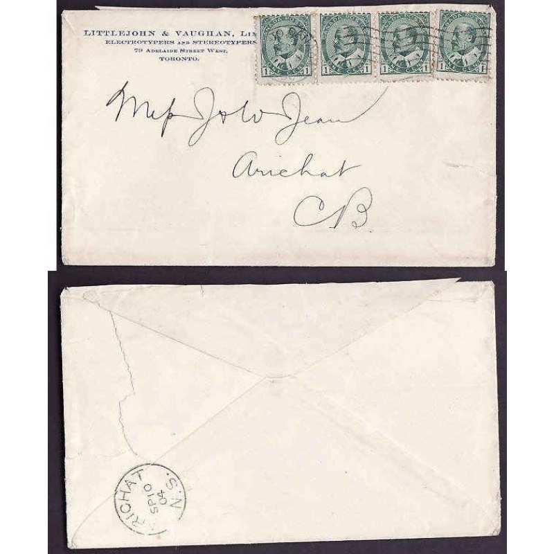 Canada-cover #10140-1c(4) Edward-York Cty-Toronto-Sep 7 1904-4c franking pays