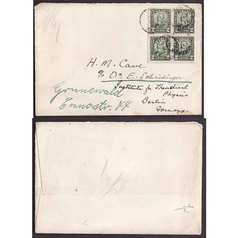 Canada-#9468 - 2c(block of 4) KGV scroll to Germany - Frontenac County - Kingston , Ontario -