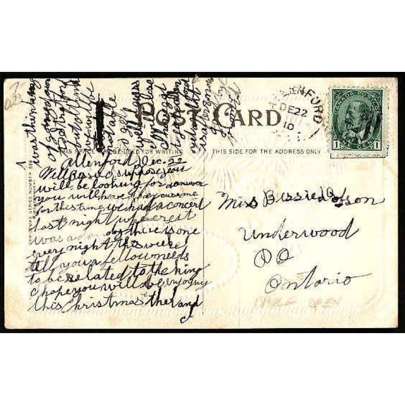 Canada-cover #10060-1c KEVII on p/c-Bruce Cnty-Allenford, Ont single broken