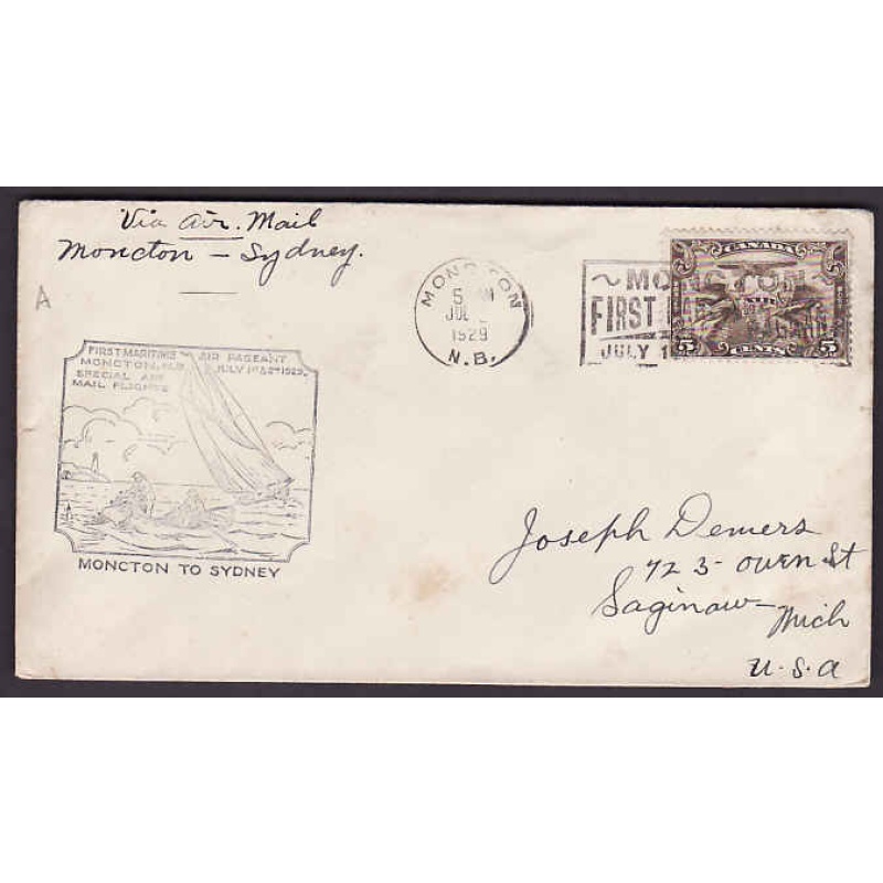 Canada-#10926 - 5c airmail on first flight Moncton to Sydney - Moncton, NB -