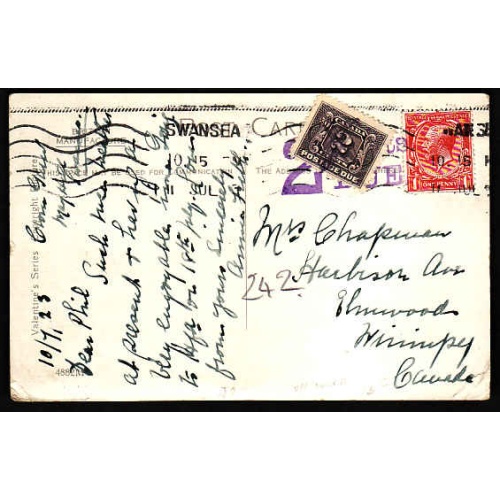 Canada-#10878 - 1c KGV English stamp on postcard to Canada with H/S "2 Cents