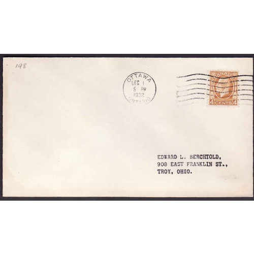 Canada-#10938 - 4c KGV Medallion on FDC [#198] - Carlton County - Ottawa,