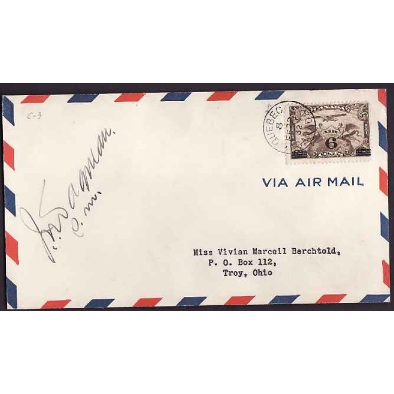 Canada-#10976 - 6c surcharge on 5c Airmail on FDC [C3] - Quebec, Canada -