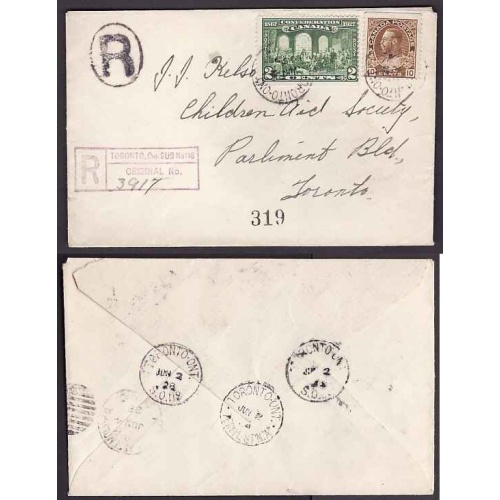 Canada-#11017 - 10c Admiral + 2c Confederation registered - York County - Tor