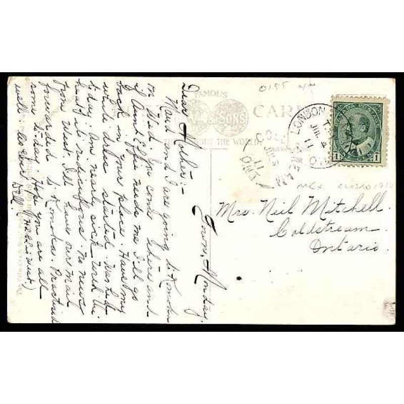 Canada-#11070 - 1c Edward on p/c- Middlesex County - Coldstream, Ont single b