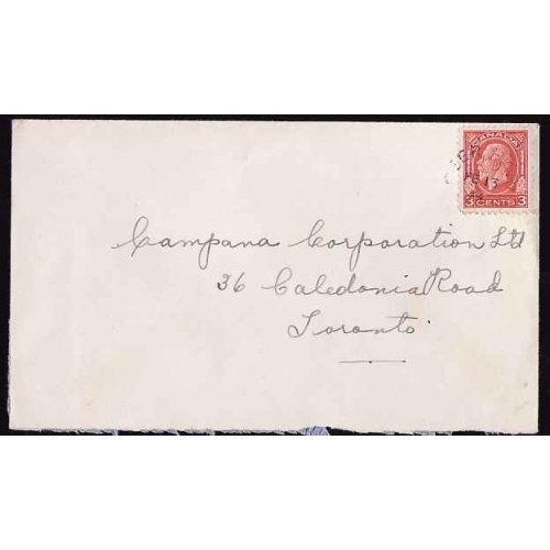 Canada-#11098 - 3c KGV medallion - York County - Deer Park, Ont single broken