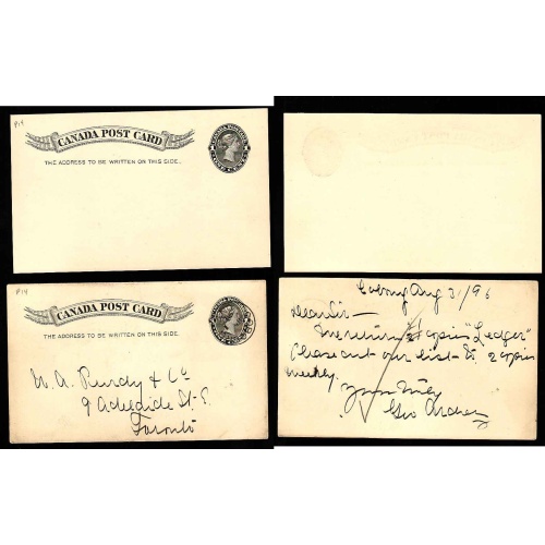 Canada-#11058 - two postal stationery p14 cards - mint & used- Cobourg,Ont -