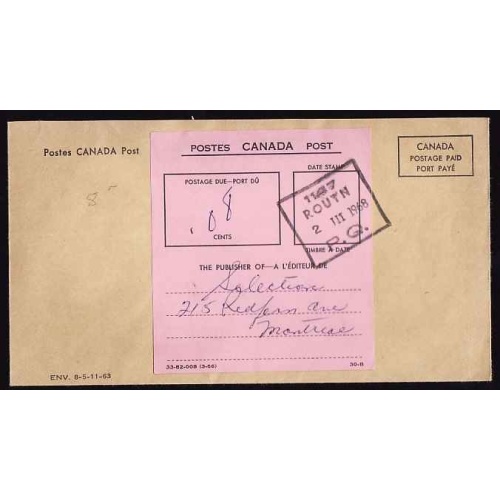 Canada-#11110 - "Canada Postage Paid" envelope with postage due label [ 33-82-