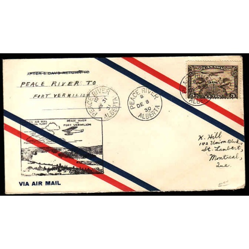 Canada-#11060 - 5c airmail on first flight Peace River to Fort Vermilion - Peace Ri