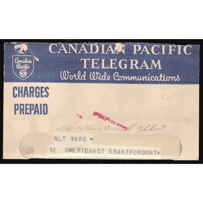 Canada-#11204 - Canadian Pacific Telegraph envelope with accompanying teleg