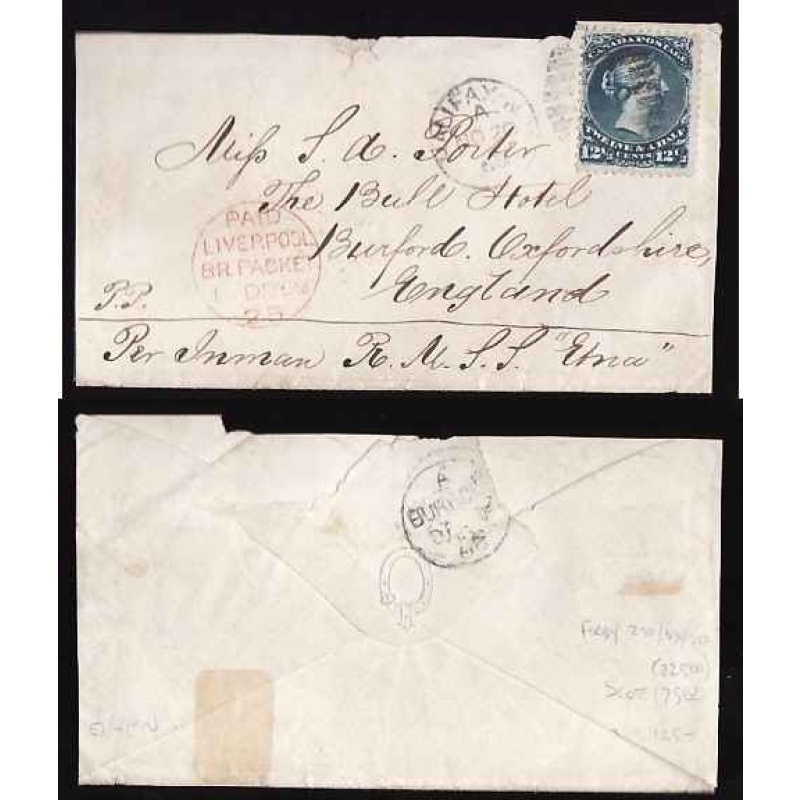 Canada-#11218 - 12&1/2c Large Queen on cover to England - Halifax, NS duplex