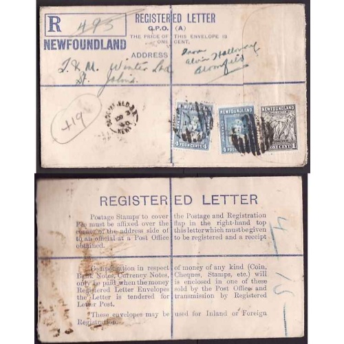 Newfoundland-#11256 - 1c Cod + 4c(2) Princess Elizabeth on registered envelope with r