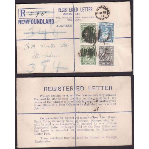 Newfoundland-#11257 - 1c Cod + 2c(2) KGVI + 4c Princess Elizabeth on registered enve