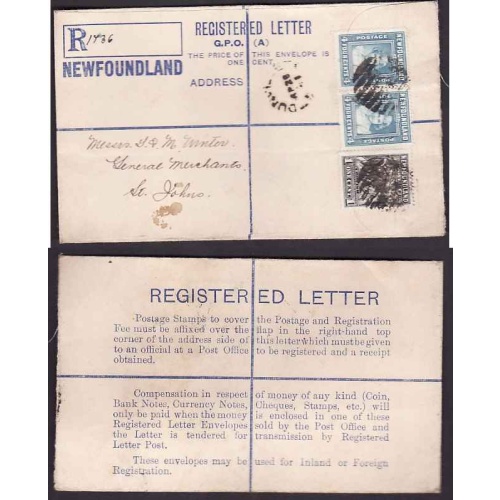 Newfoundland-Scan #11263 - 1c Cod + 4c(2) Princess Elizabeth on registered envelope with ro