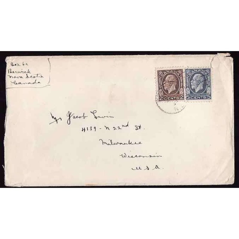 Canada-#11402 - 2c + 5c Medallion registered to USA - Berwick, NS - ? 193?  - 7c