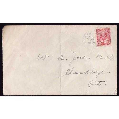 Canada-#11377 - 2c KEVII - Huron County - Exeter, Ont cds - Jan 22 1909 -