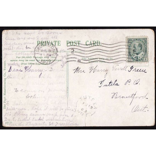 Canada-#11370 - 1c KEVII on p/c- Brant County - Tutela, Ont single broken circle