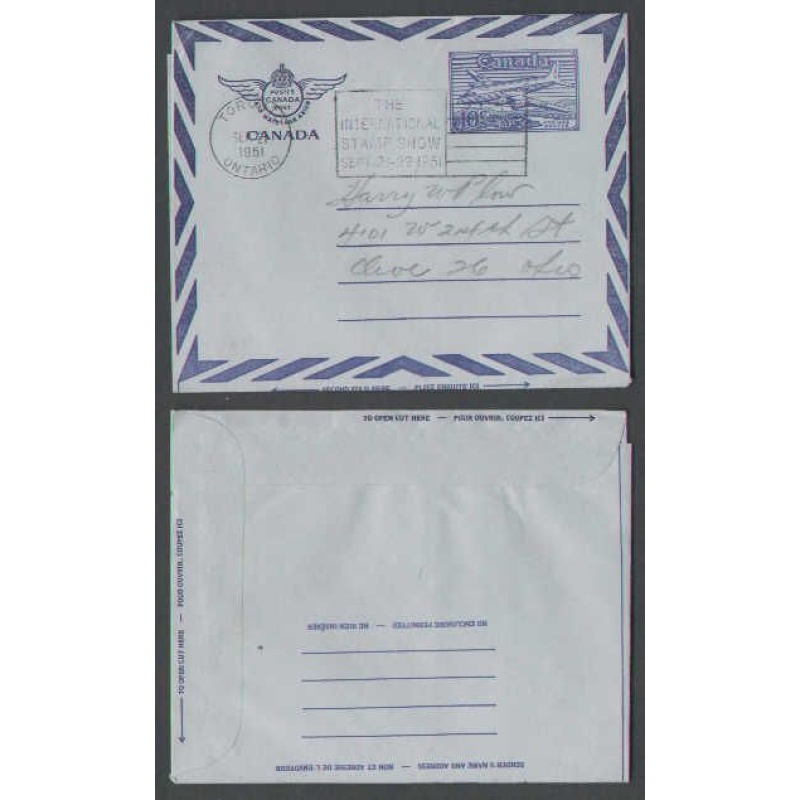 Canada-cover #4959-0c Airletter-used-York cnty-Toronto,On-Sep 21 1951-A13