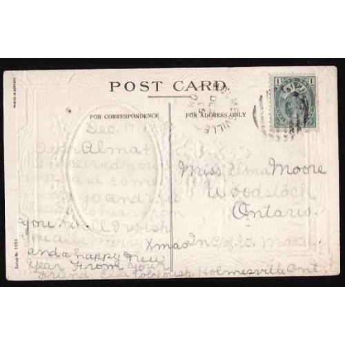 Canada-cover #12884-1c Edward-p/c-Huron Cnty-Holmesville,Ont De 20 1909-