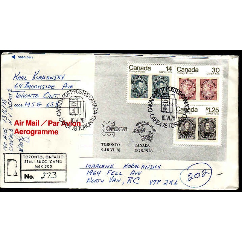 Canada-#11537 - Capex 1978 SS on registered cover cancelled at the show and m