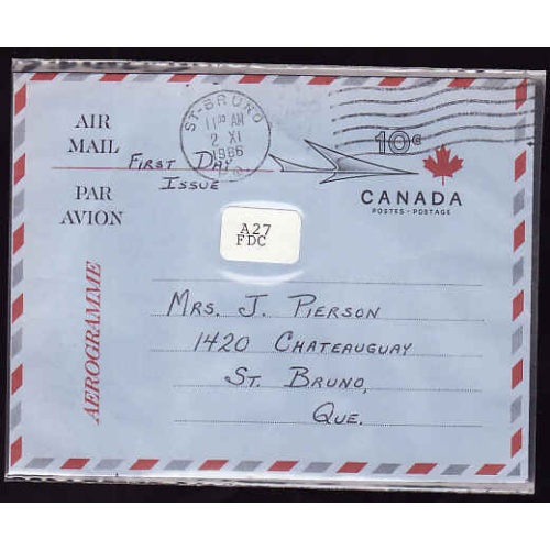 Canada-#11627 - 10c Aerogramme used - ST. Bruno, PQ - 2 XI 1966 -