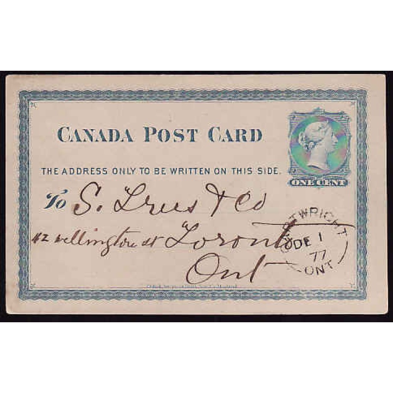 Canada-#11831 - 1c QV postal stationery - Durham County - Cartwright, Ont sin