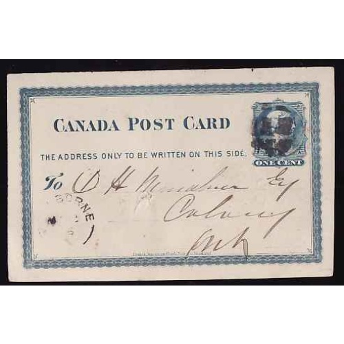 Canada-cover #11830 - 1c QV postal stationery-fancy cancel-Colborne, Ont