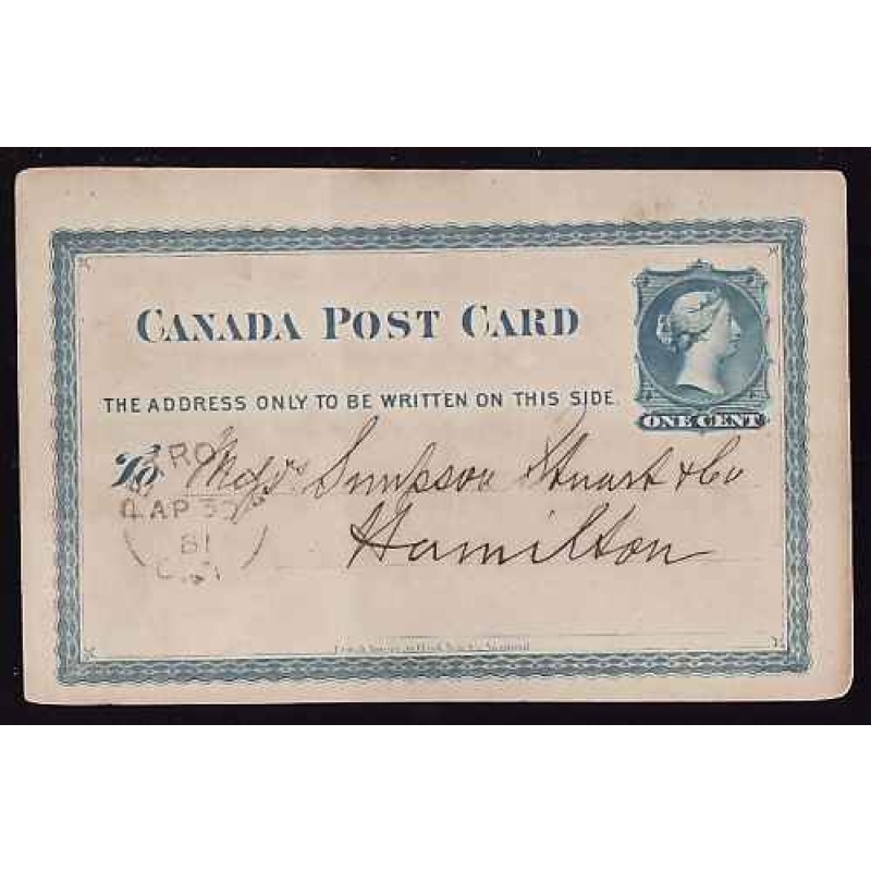 Canada- #11838 - 1c QV postal stationery - Lambton County - Petrolea, Ont single