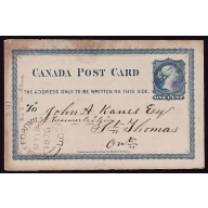 Canada- 11842 - 1c QV postal stationery - Elgin County - Straffordville, UC double
