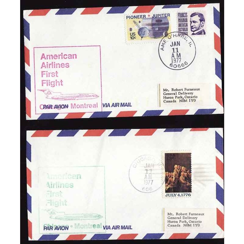 USA-#11940 - Two American Airlines First Flight Chicago to Montreal covers-