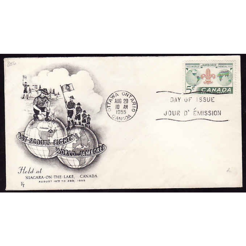 Canada-#11927 - 5c Jamboree with a black cacheted FDC [#356]-Ottawa Ontario,Canada-Aug 20 1955-